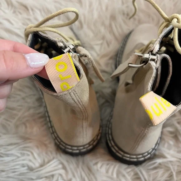 Proenza Schoulder Jordyn Lug Sole Cream Suede Leather Lace Up Boots - Picture 8 of 9